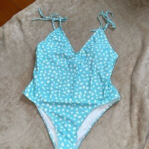 Pink Lily Women's Light Blue Polka Dot One Piece